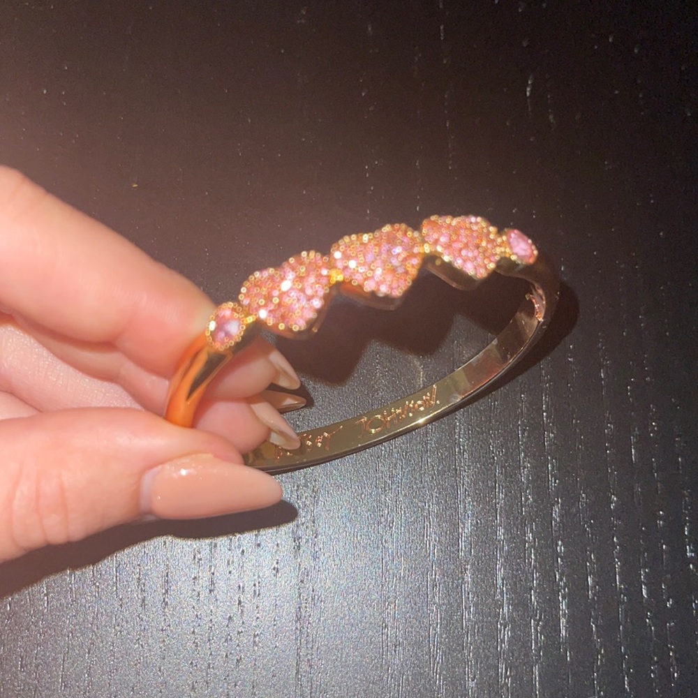Betsey Johnson Rose Gold Tone Bracelet with Pink Hearts